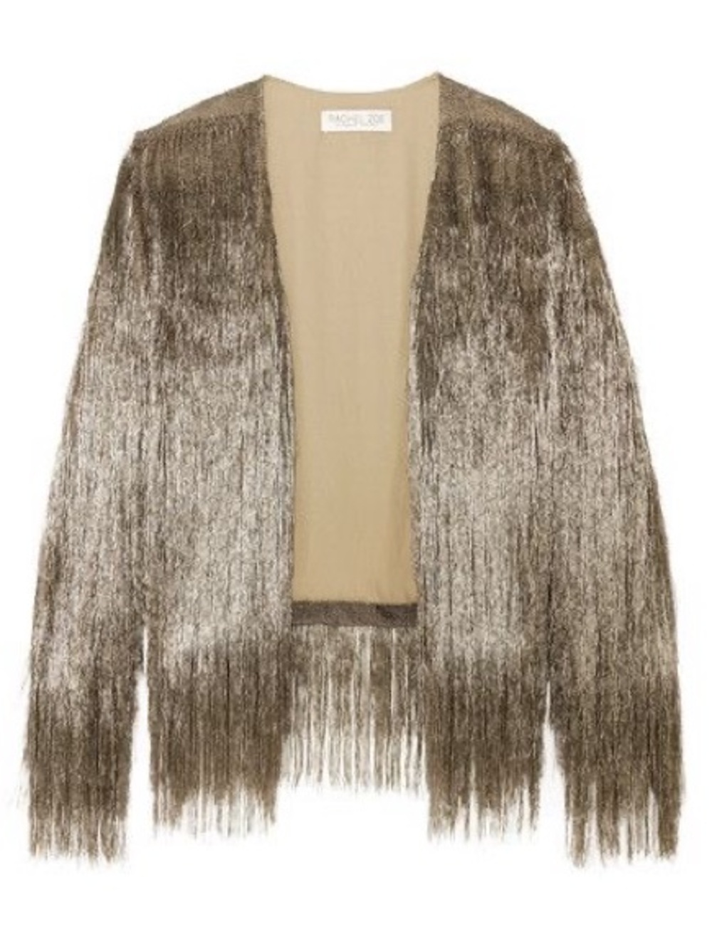 Iconic Rachel Zoe Isla Metallic Fringe Open-Front Cardigan Bronze - Size S
